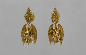 Par de pendientes de oro con Ganimedes y el águila, c.330-300 a.C.